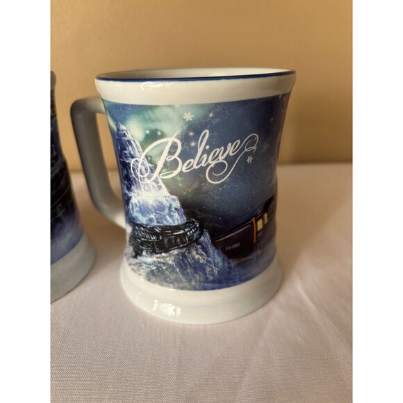 2 Polar Express Embossed Train Believe Mug Warner Brothers - Picture 8 of 9